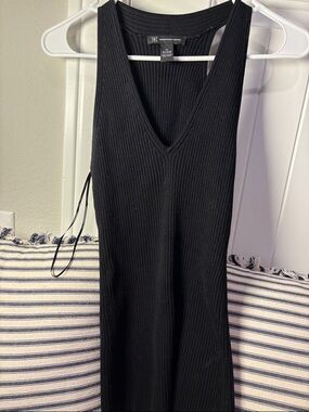 INC International Concepts Black Ribbed V-Neck Tank Dress
